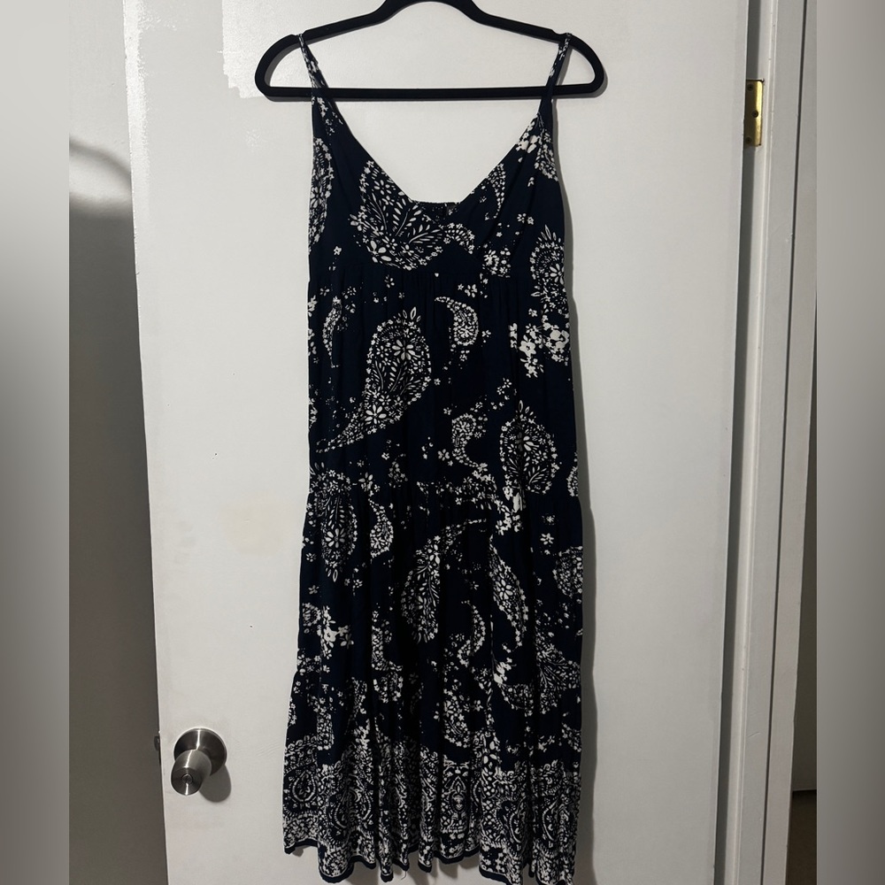 Aqua Navy and White Paisley Maxi Dress